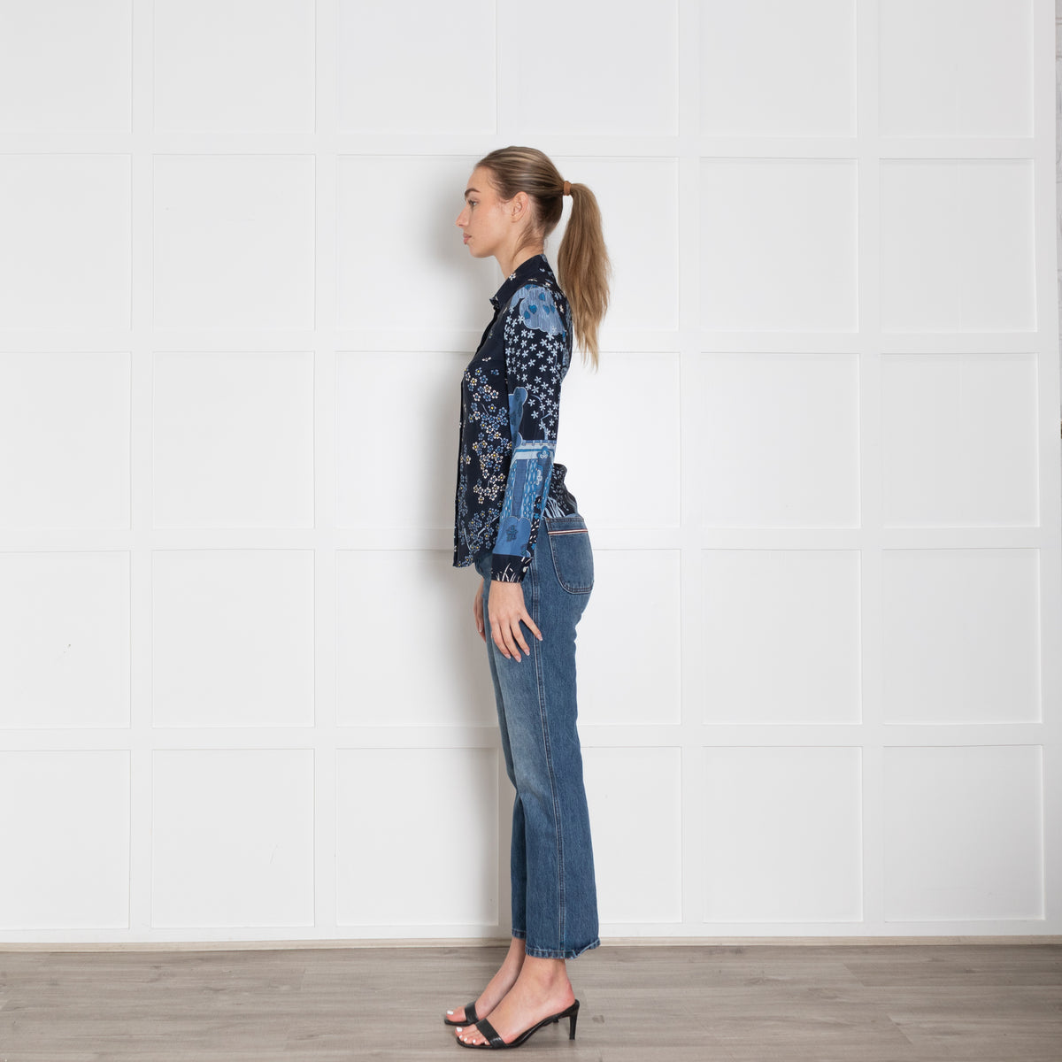 Red Valentino Blue Mix Flower Print Silk Shirt