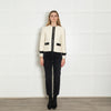 Maje Cream Black Leather Trim Zip-Up Jacket