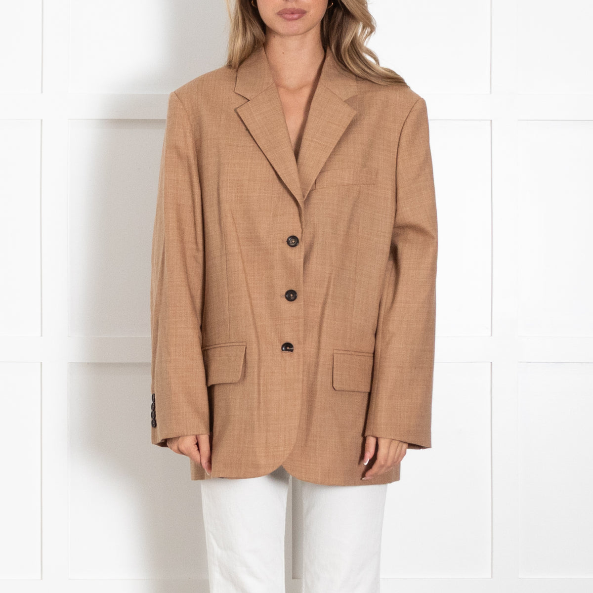 Me + Em Tan Single Breasted Blazer With Internal Sleeve Elastic