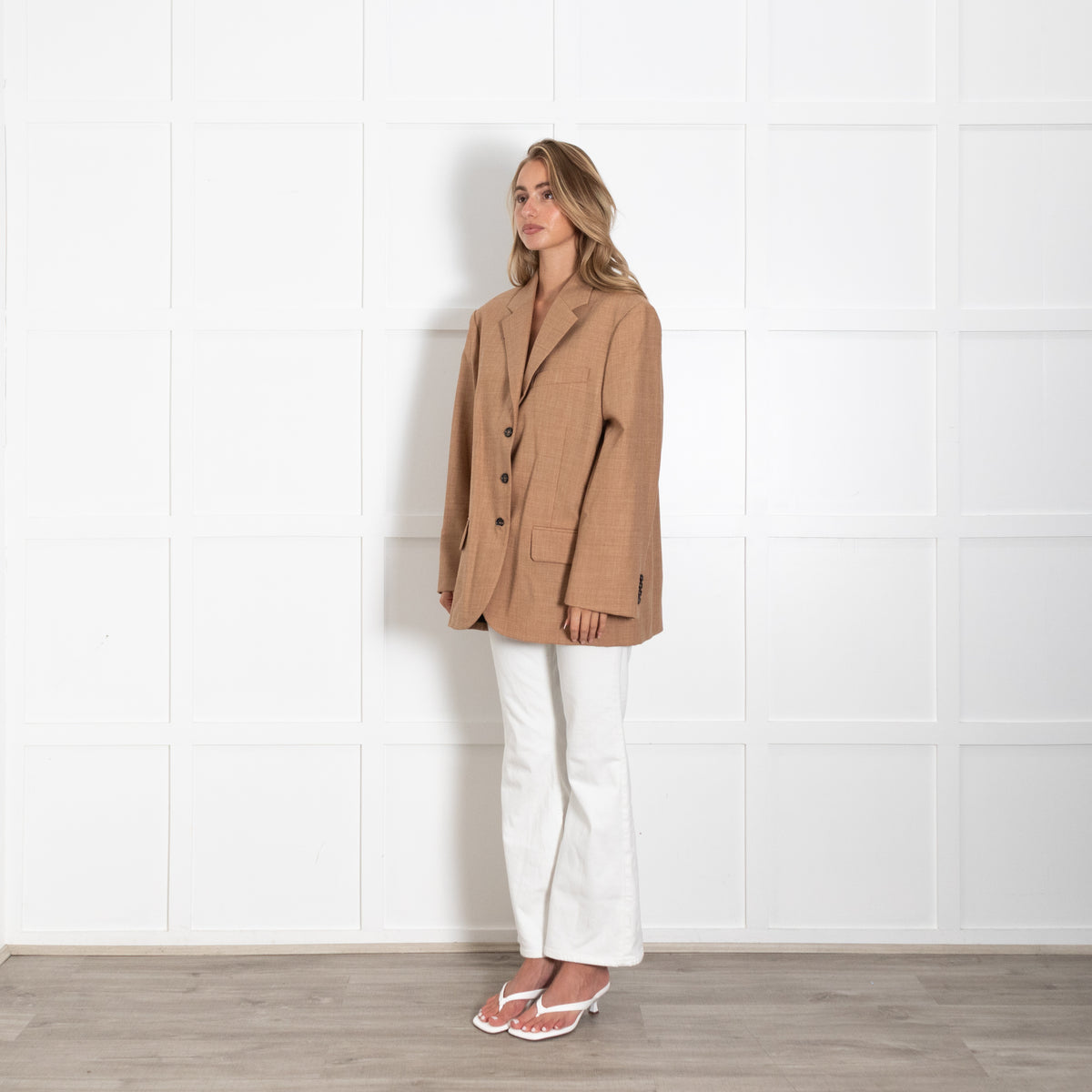 Me + Em Tan Single Breasted Blazer With Internal Sleeve Elastic