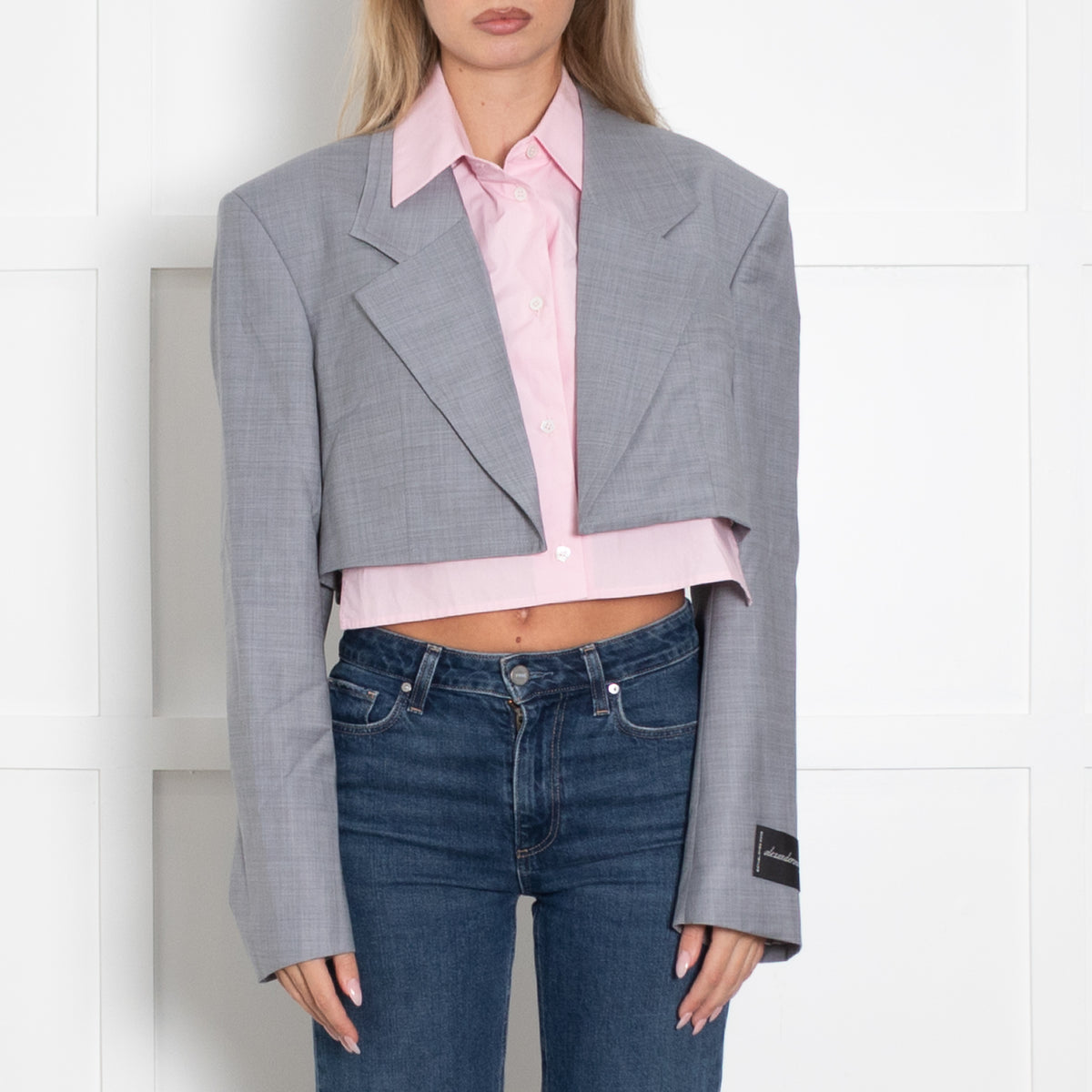 Alexander Wang Grey and Pink Layered Crop Blazer
