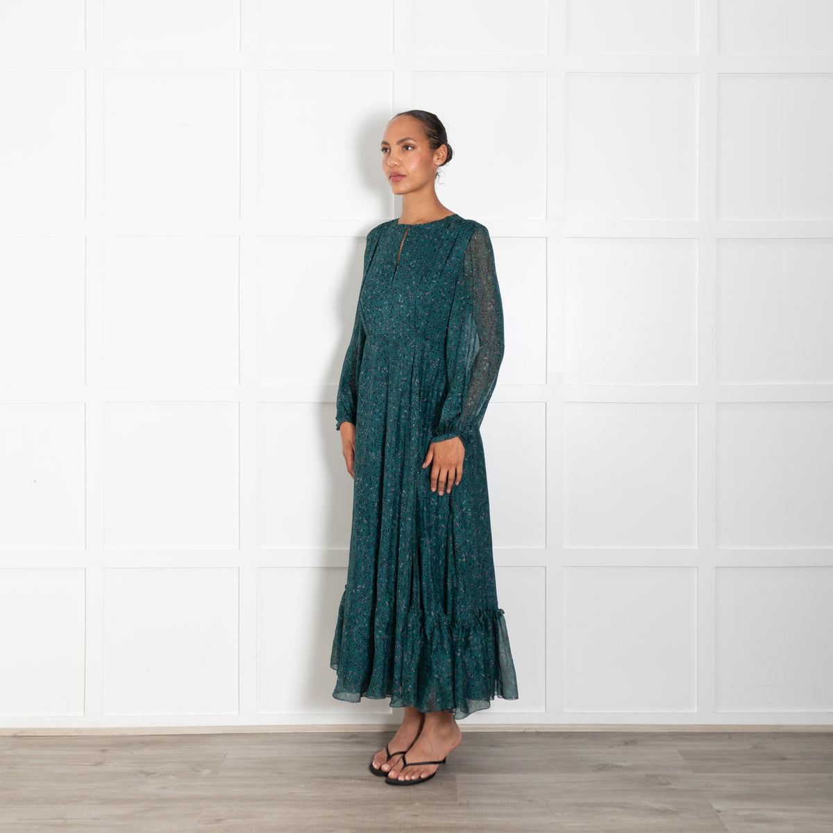 Beulah Green Silk Patterned Maxi Dress