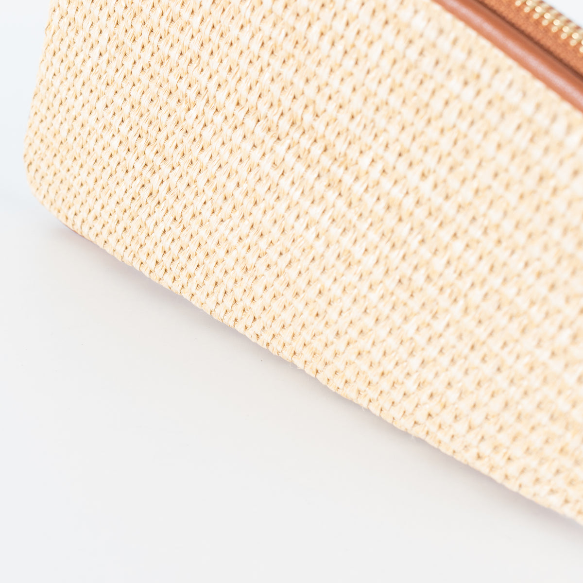 Aupen Beige Woven Asymmetric Shoulder Bag With Brown Leather Trim
