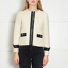 Maje Cream Black Leather Trim Zip-Up Jacket