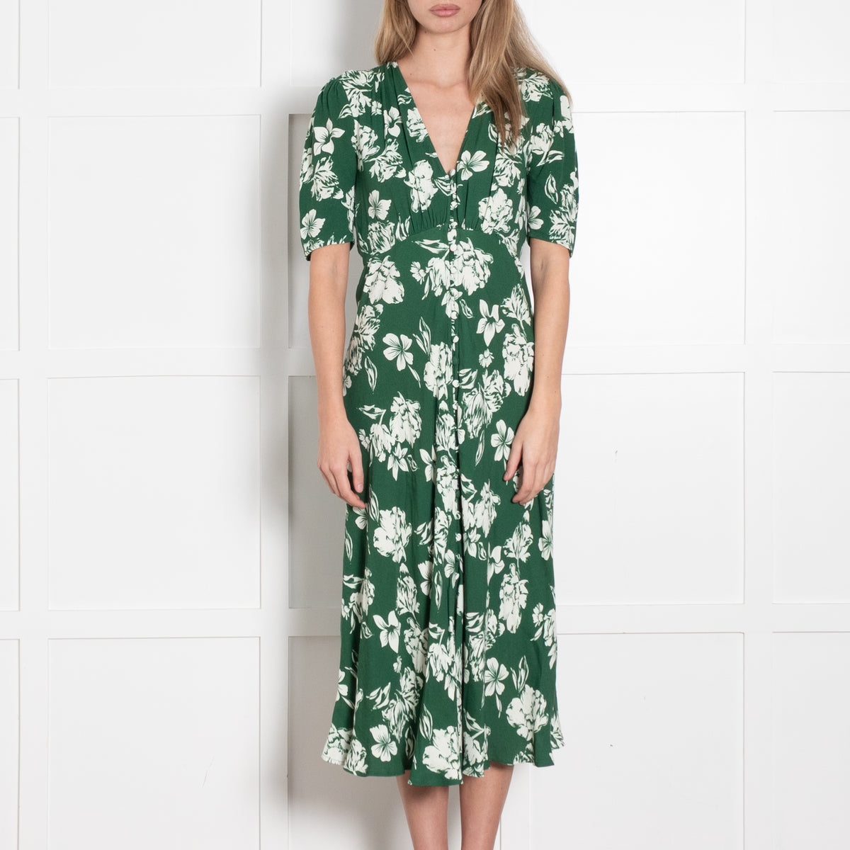 Ghost Green Cream Floral Short Sleeve Dress