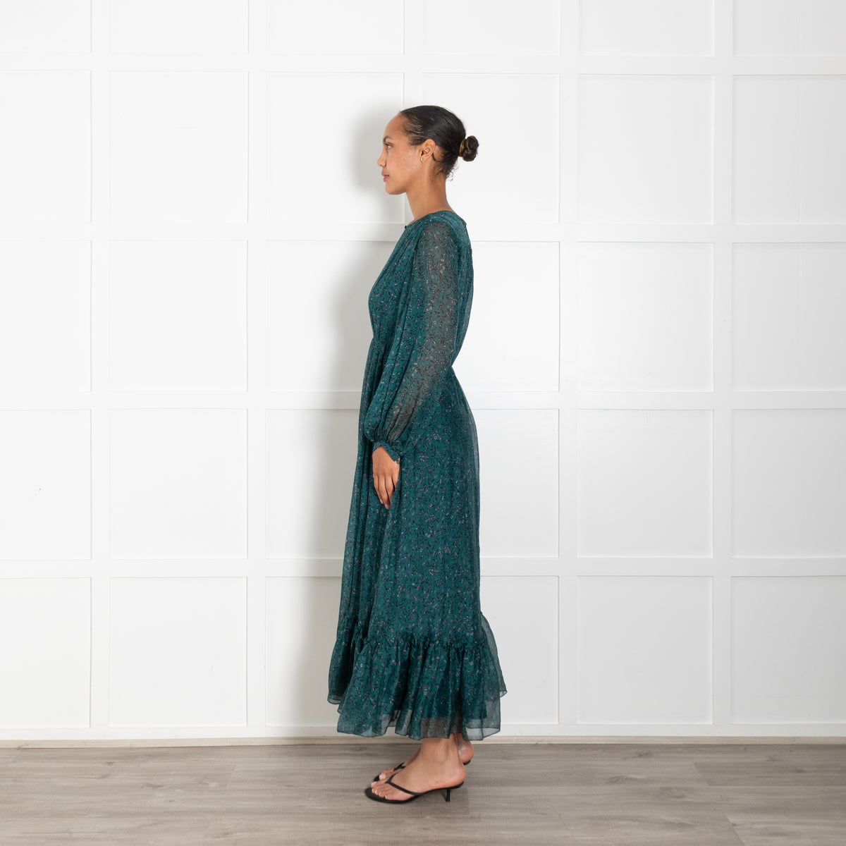 Beulah Green Silk Patterned Maxi Dress