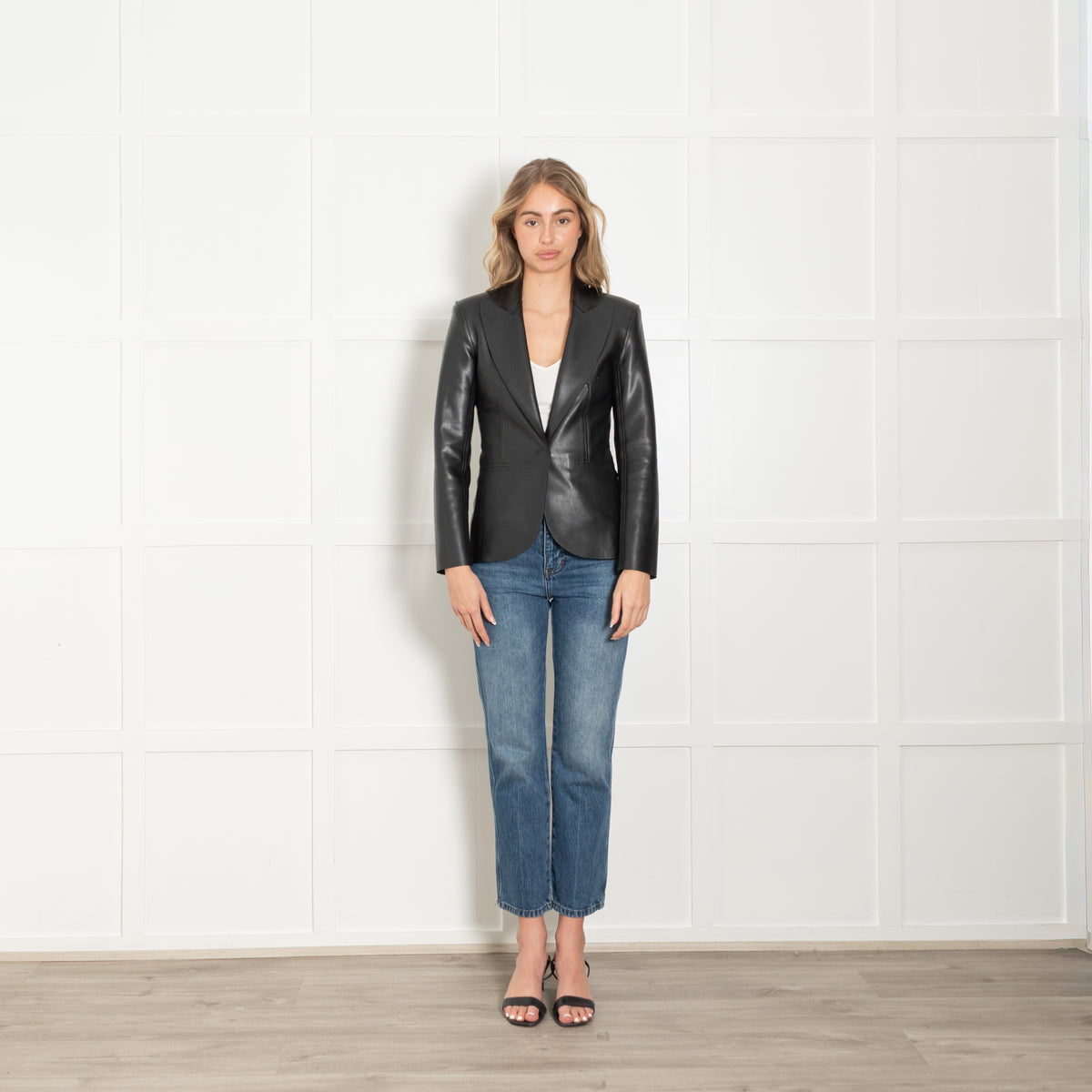 Norma Kamali Black Single Breasted Faux Leather Blazer Jacket