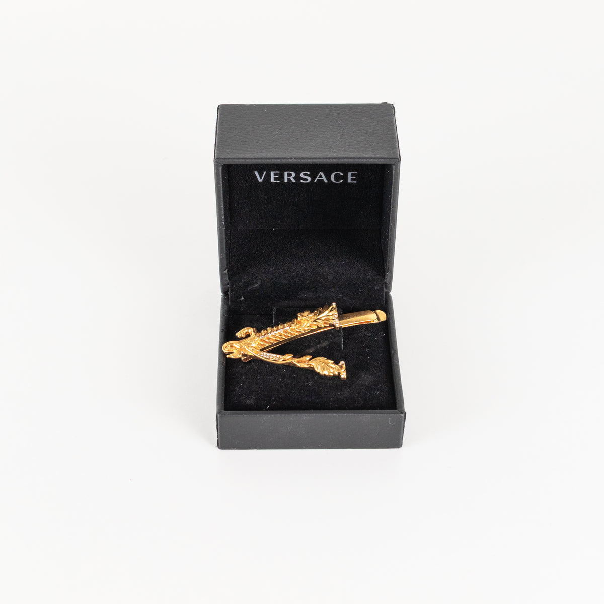 Versace Gold Toned with Diamanté Medusa V Shape Hair Clip