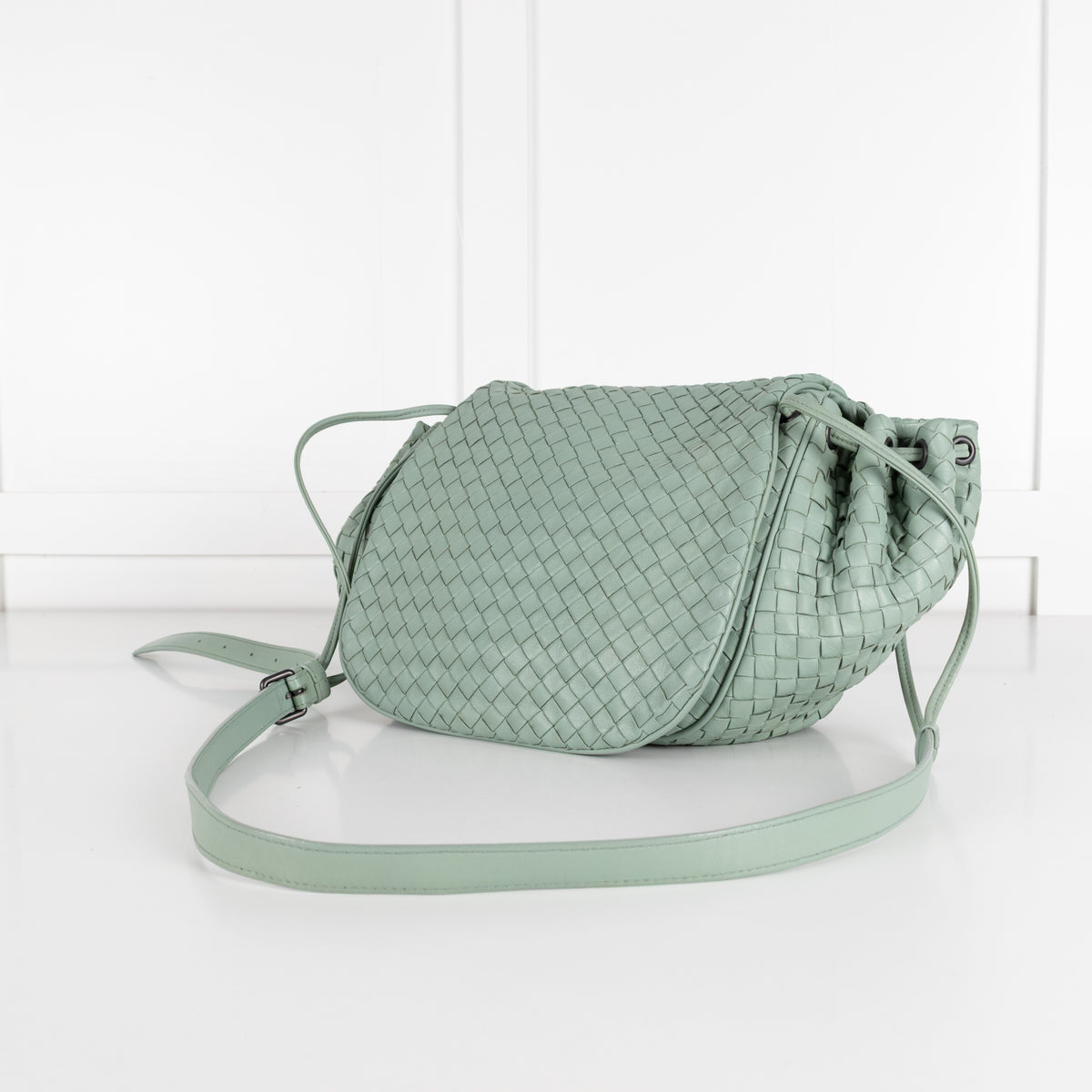 Bottega Veneta Mint Intrecciato Leather Drawstring Crossbody Bag