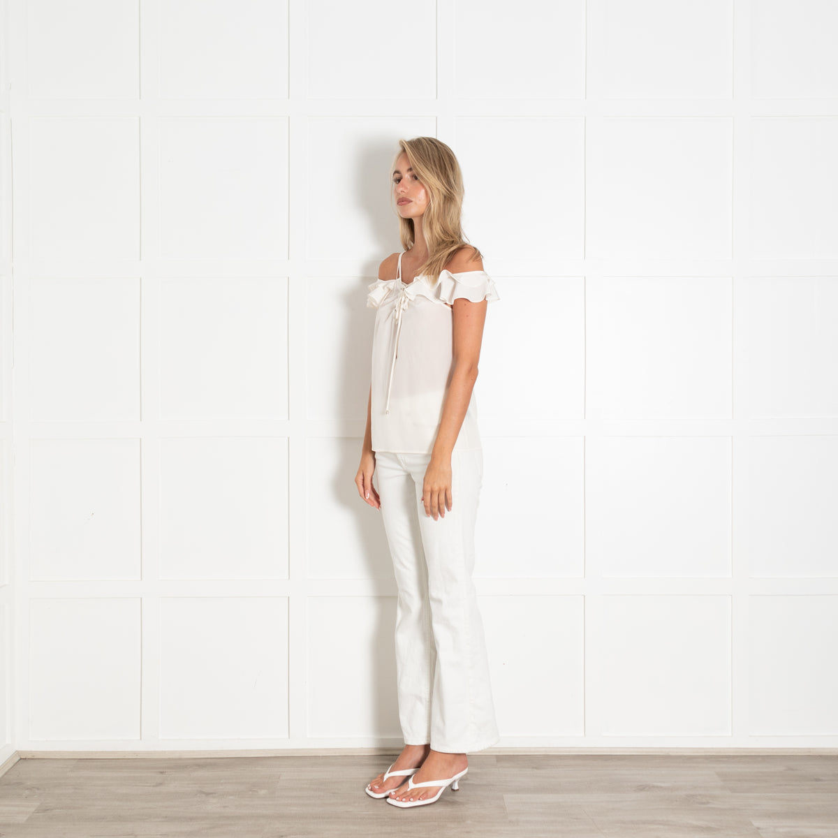 The Kooples Cream Lace Up Detail Sleeveless Silk Top