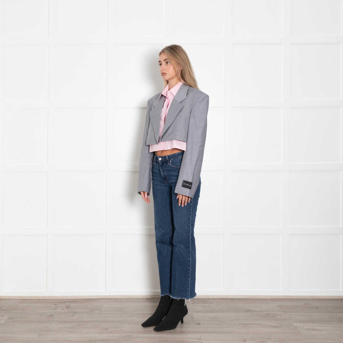 Alexander Wang Grey and Pink Layered Crop Blazer