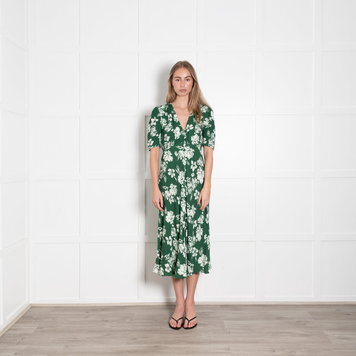 Ghost Green Cream Floral Short Sleeve Dress