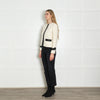 Maje Cream Black Leather Trim Zip-Up Jacket