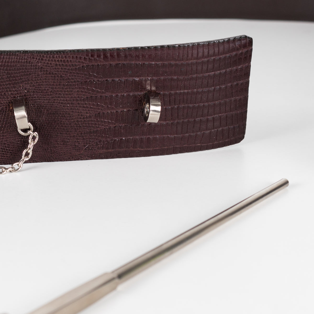 Kenzo Brown Embossed Leather Metal Needle Detail Wide Belt