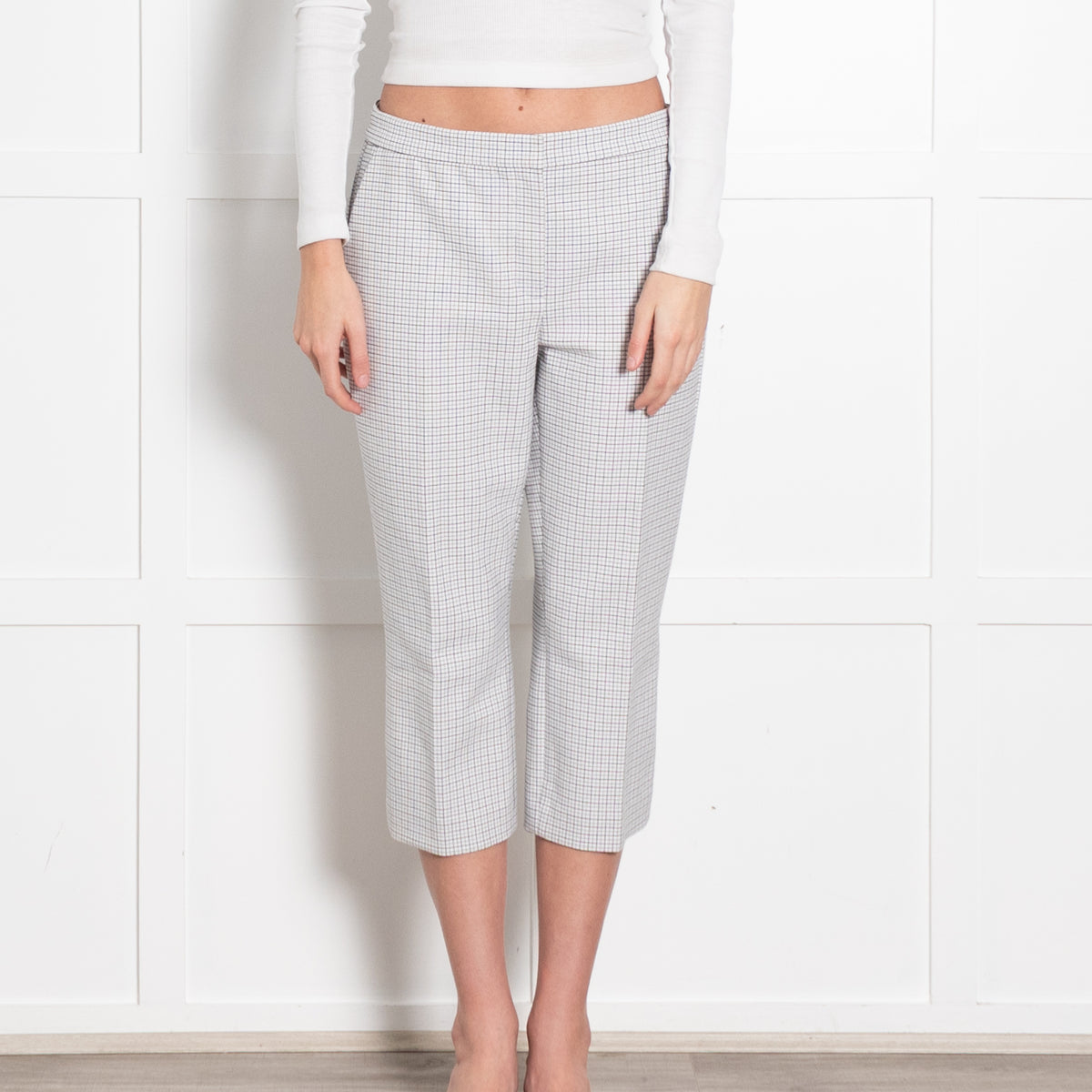 Theory White Checked Tailored Trousers