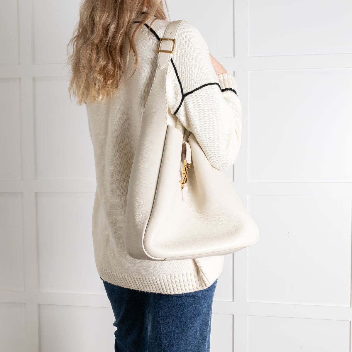 Saint Laurent Cream Large Le 5 a 7 Bag