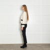 Maje Cream Black Leather Trim Zip-Up Jacket