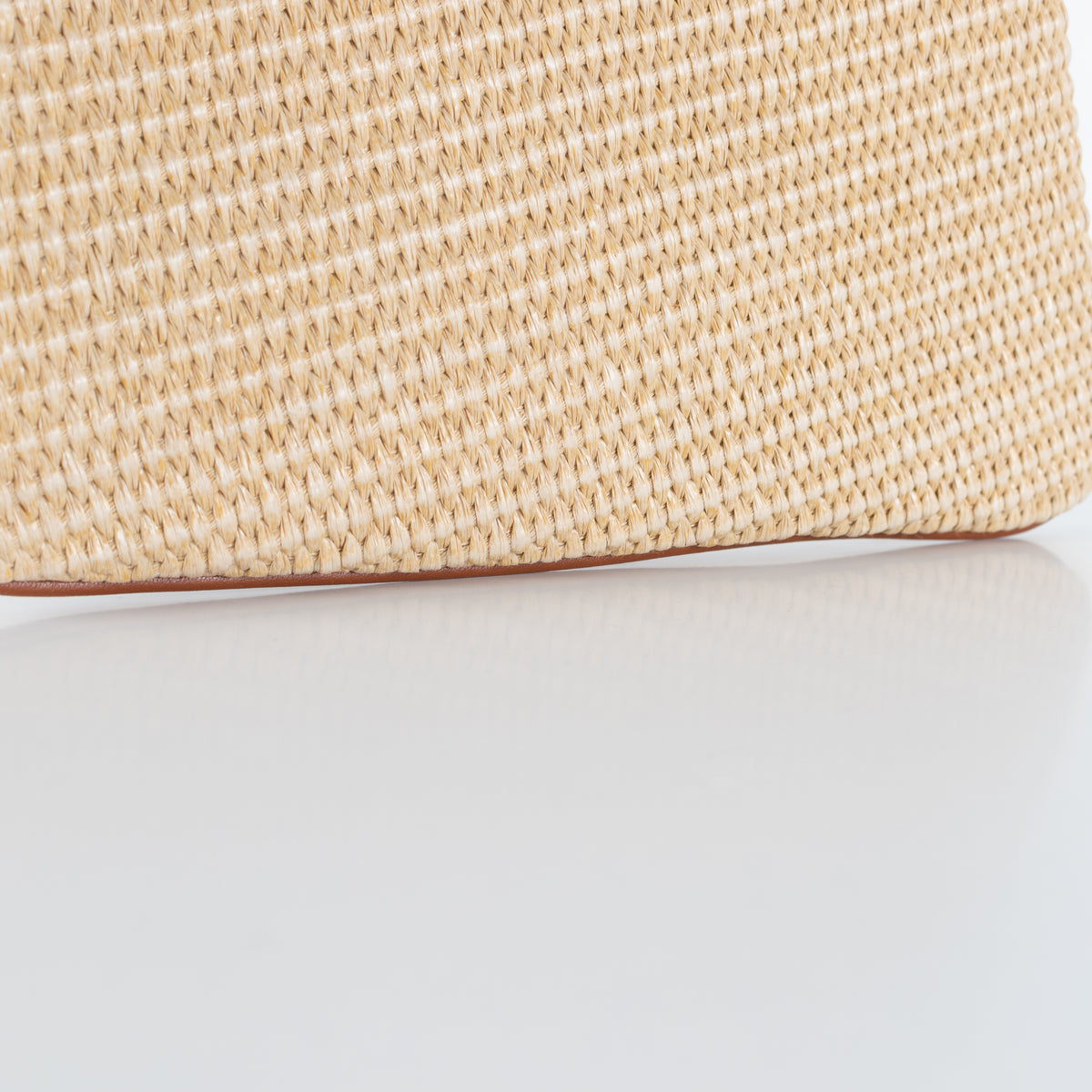 Aupen Beige Woven Asymmetric Shoulder Bag With Brown Leather Trim