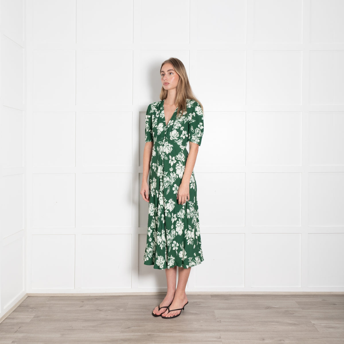 Ghost Green Cream Floral Short Sleeve Dress