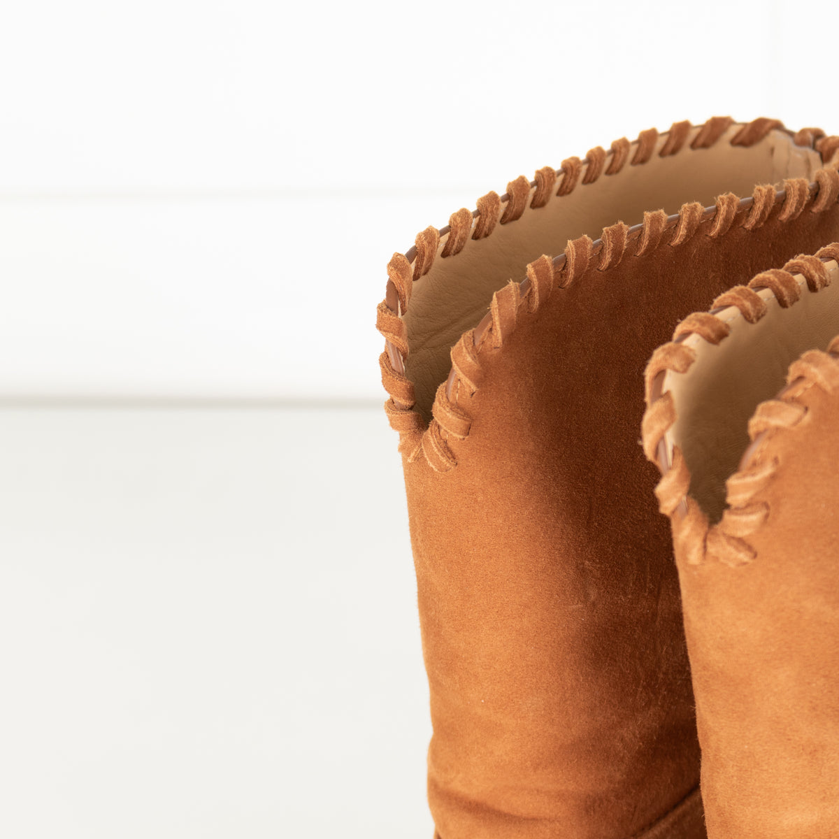 Dear Frances Camel Suede Whip Stitch Ankle Boots