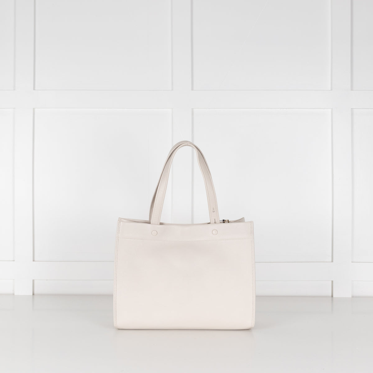 Back view of Anya Hindmarch White Calf Leather Mortimer Small Tote Bag.