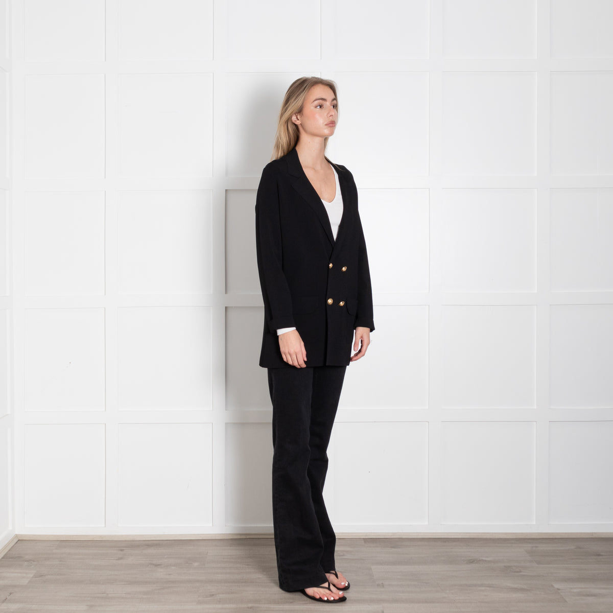 D.Exterior Black Cardigan With Gold Buttons