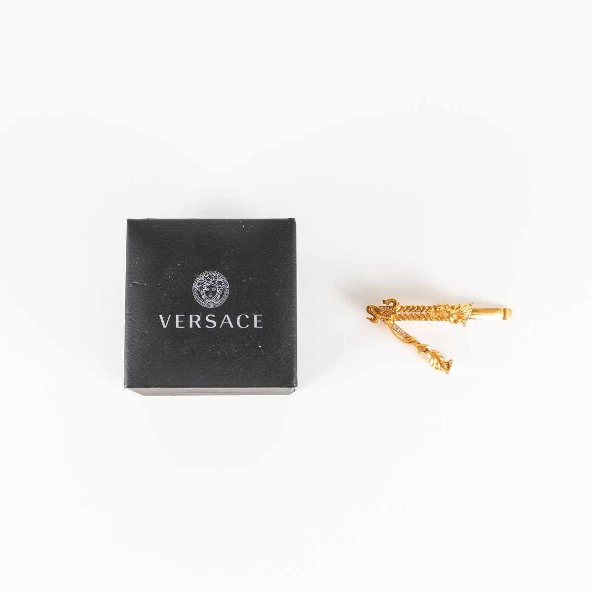 Versace Gold Toned with Diamanté Medusa V Shape Hair Clip