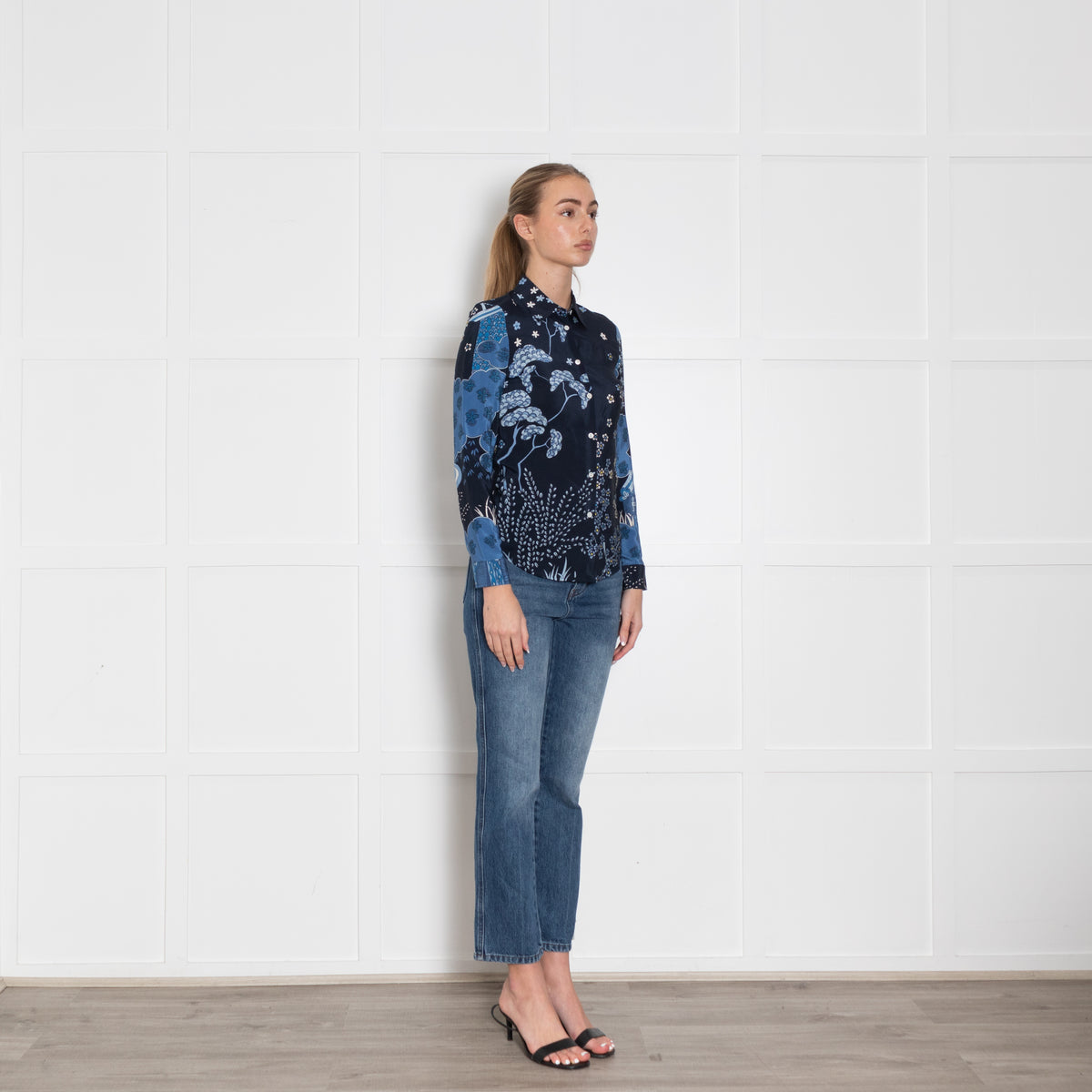 Red Valentino Blue Mix Flower Print Silk Shirt