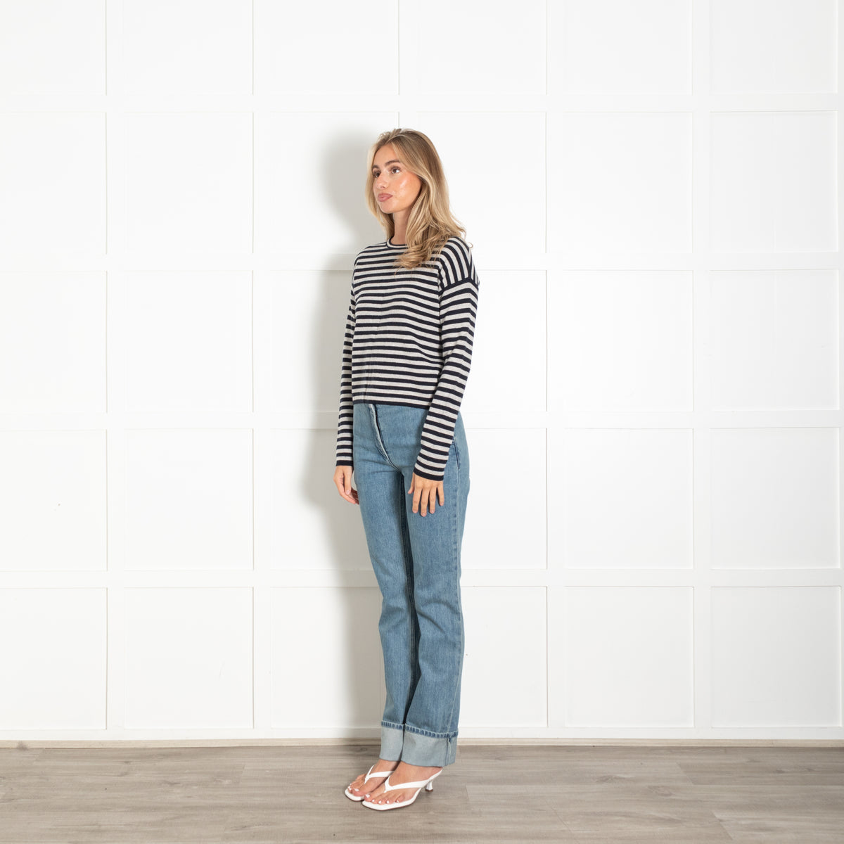 S Max Mara Navy Light Grey Stripes Knitted Top