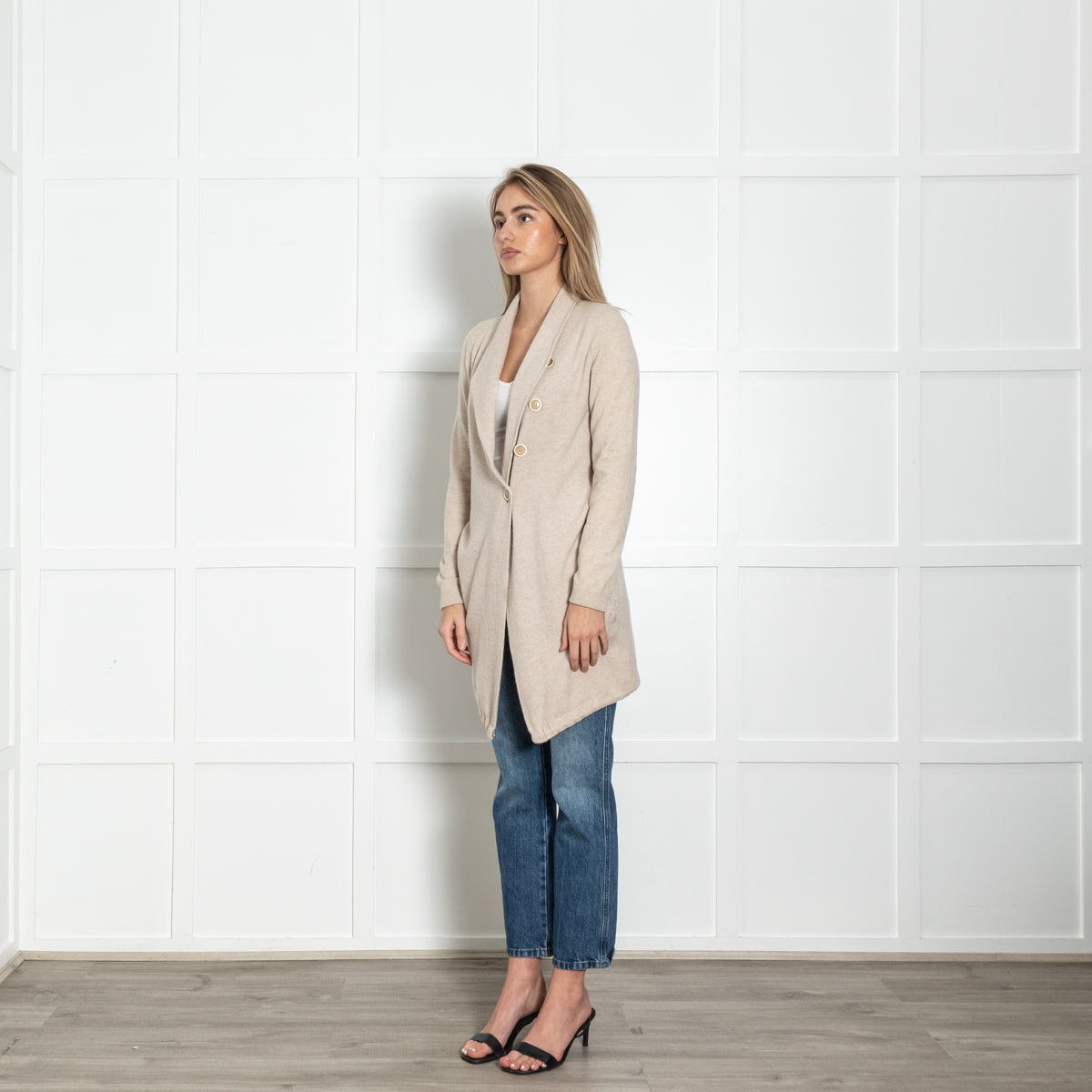 Brunello Cucinelli Beige Cashmere Long Cardigan With Drawstring Hem