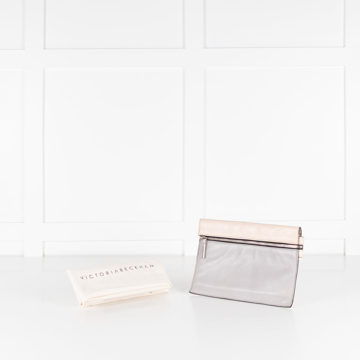 Victoria Beckham Pale Grey And Pink Leather Clutch Bag