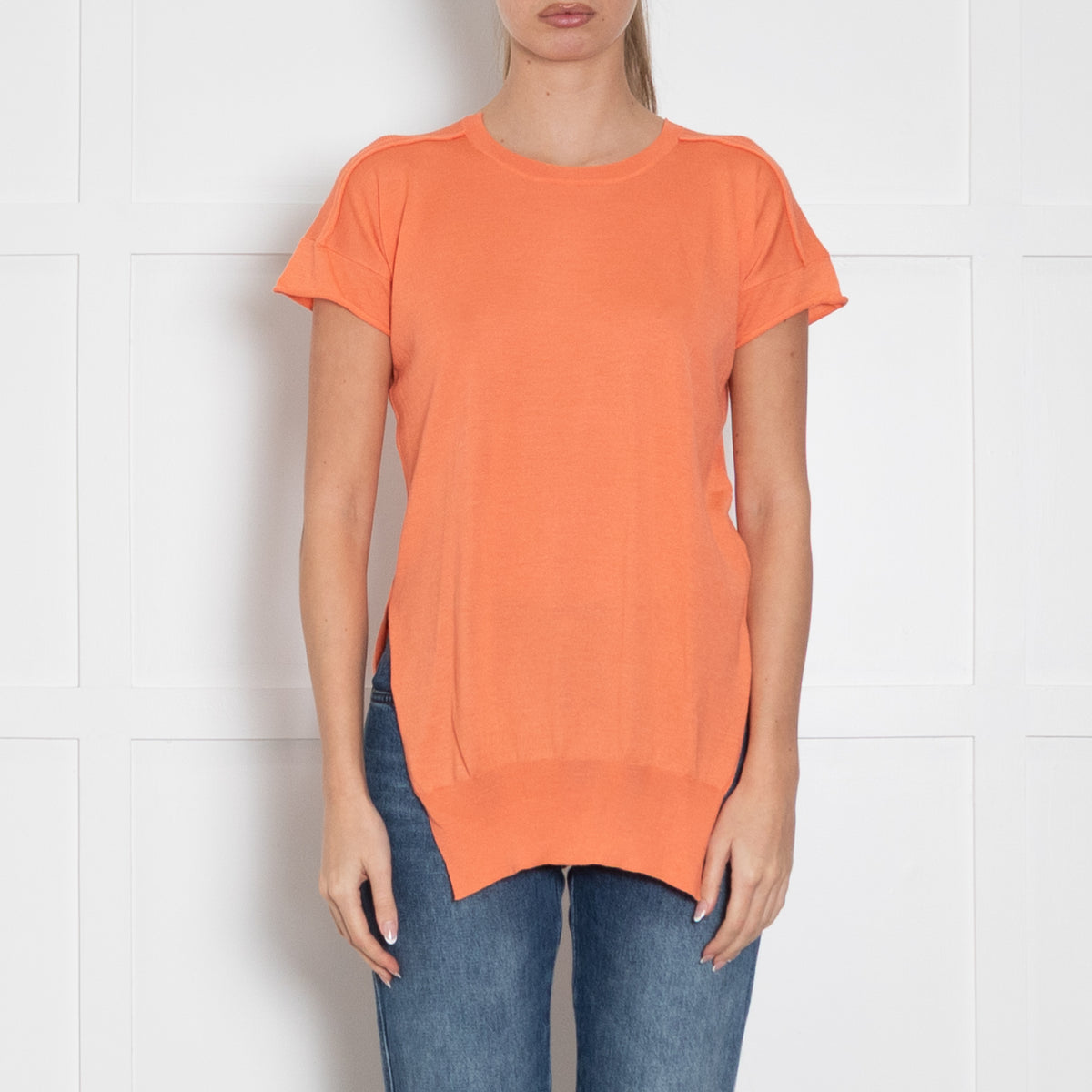 Stella McCartney Orange Silk Blend Short Sleeve Knit Top