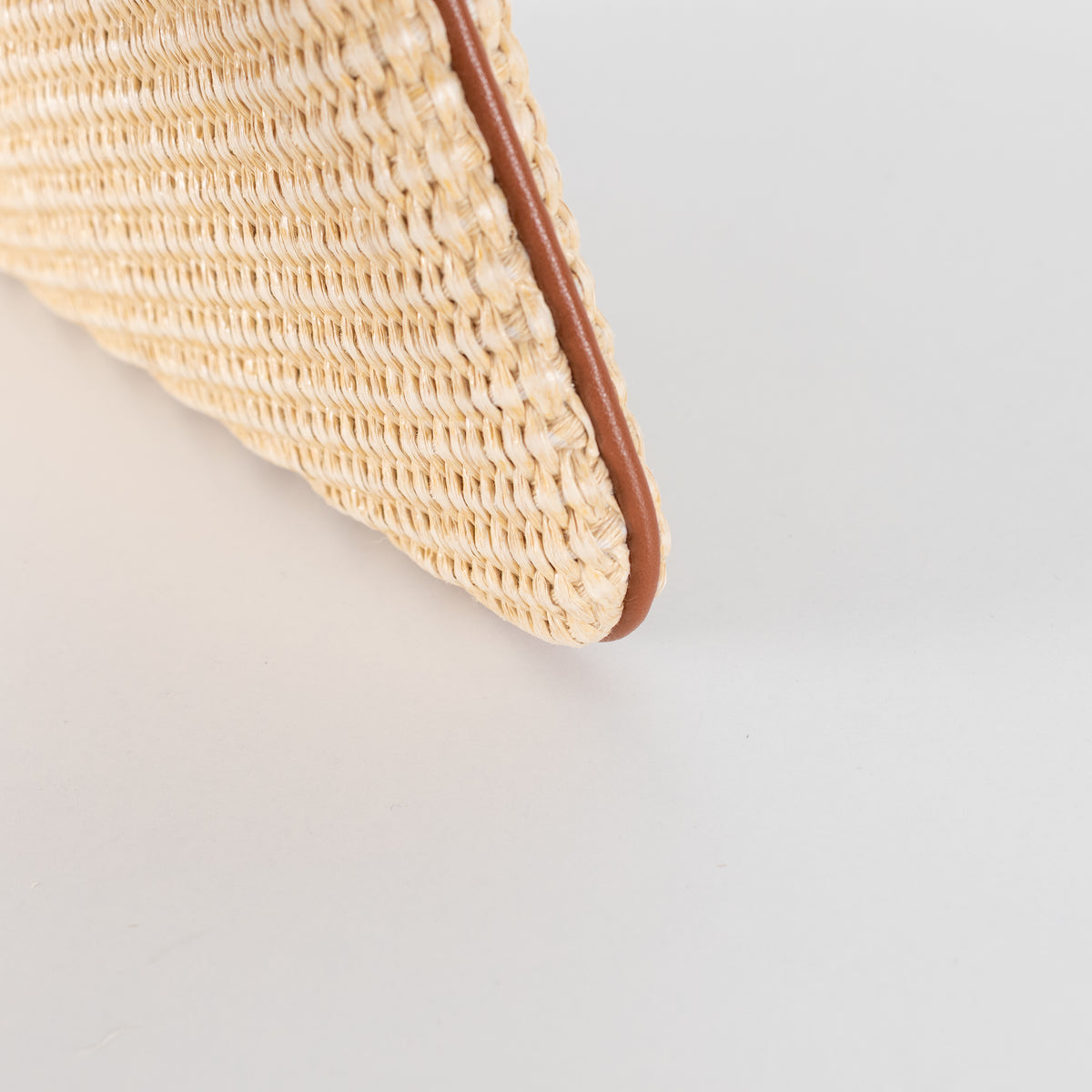Aupen Beige Woven Asymmetric Shoulder Bag With Brown Leather Trim