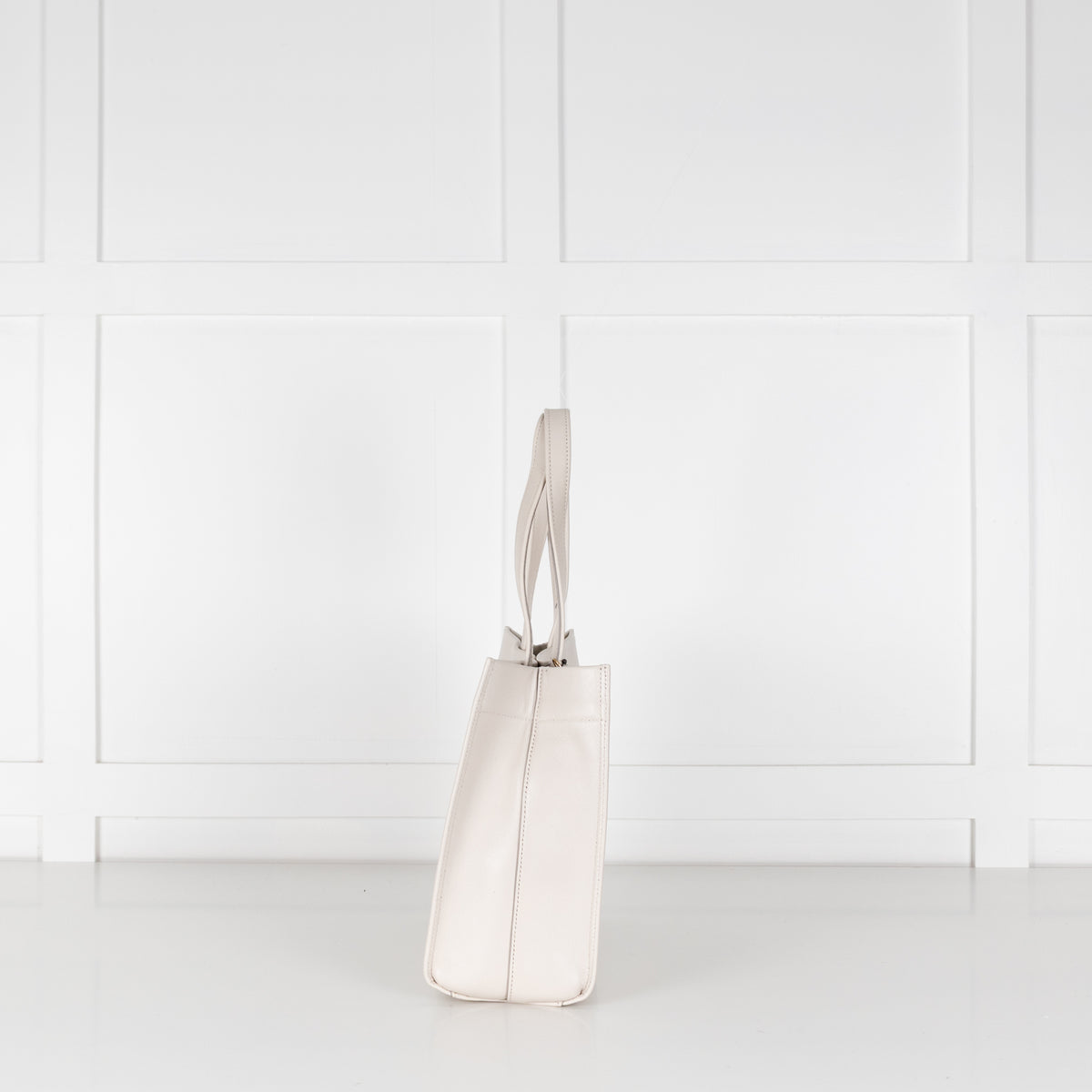 Side view of Anya Hindmarch White Calf Leather Mortimer Small Tote Bag