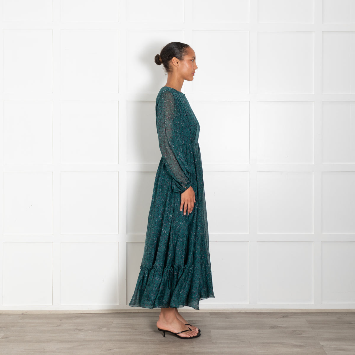 Beulah Green Silk Patterned Maxi Dress