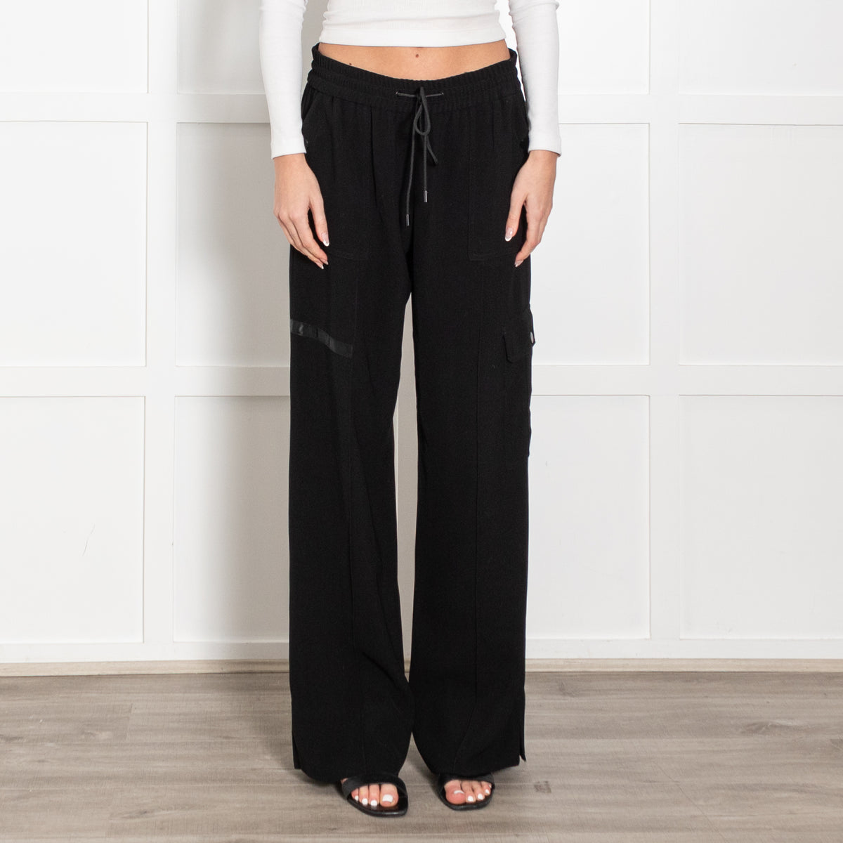 Me + Em Black Cargo Style Wide Leg Drawstring Trousers