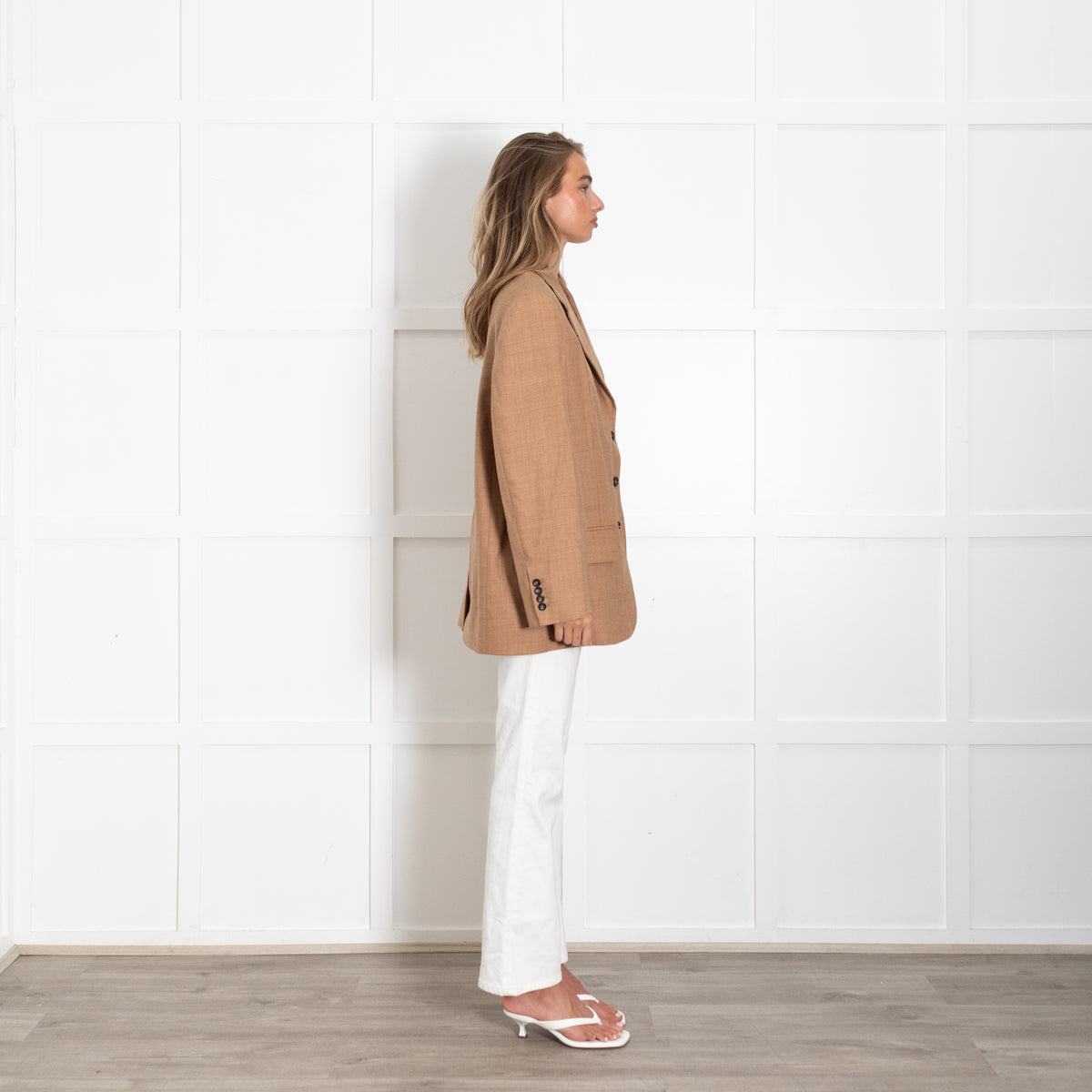 Me + Em Tan Single Breasted Blazer With Internal Sleeve Elastic