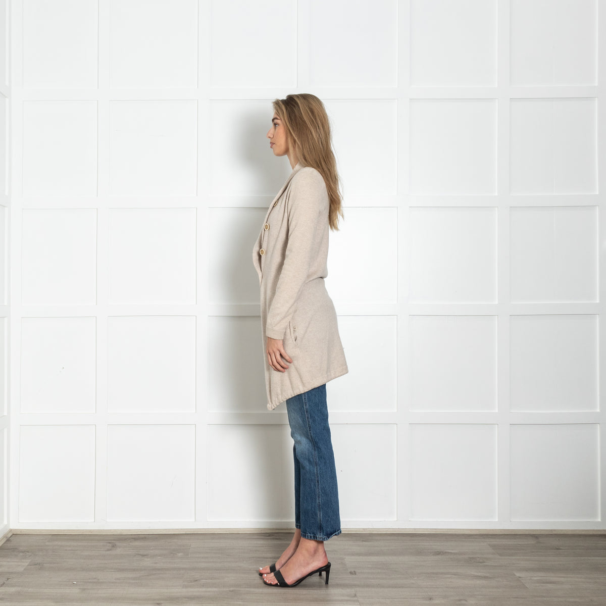 Brunello Cucinelli Beige Cashmere Long Cardigan With Drawstring Hem