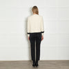 Maje Cream Black Leather Trim Zip-Up Jacket