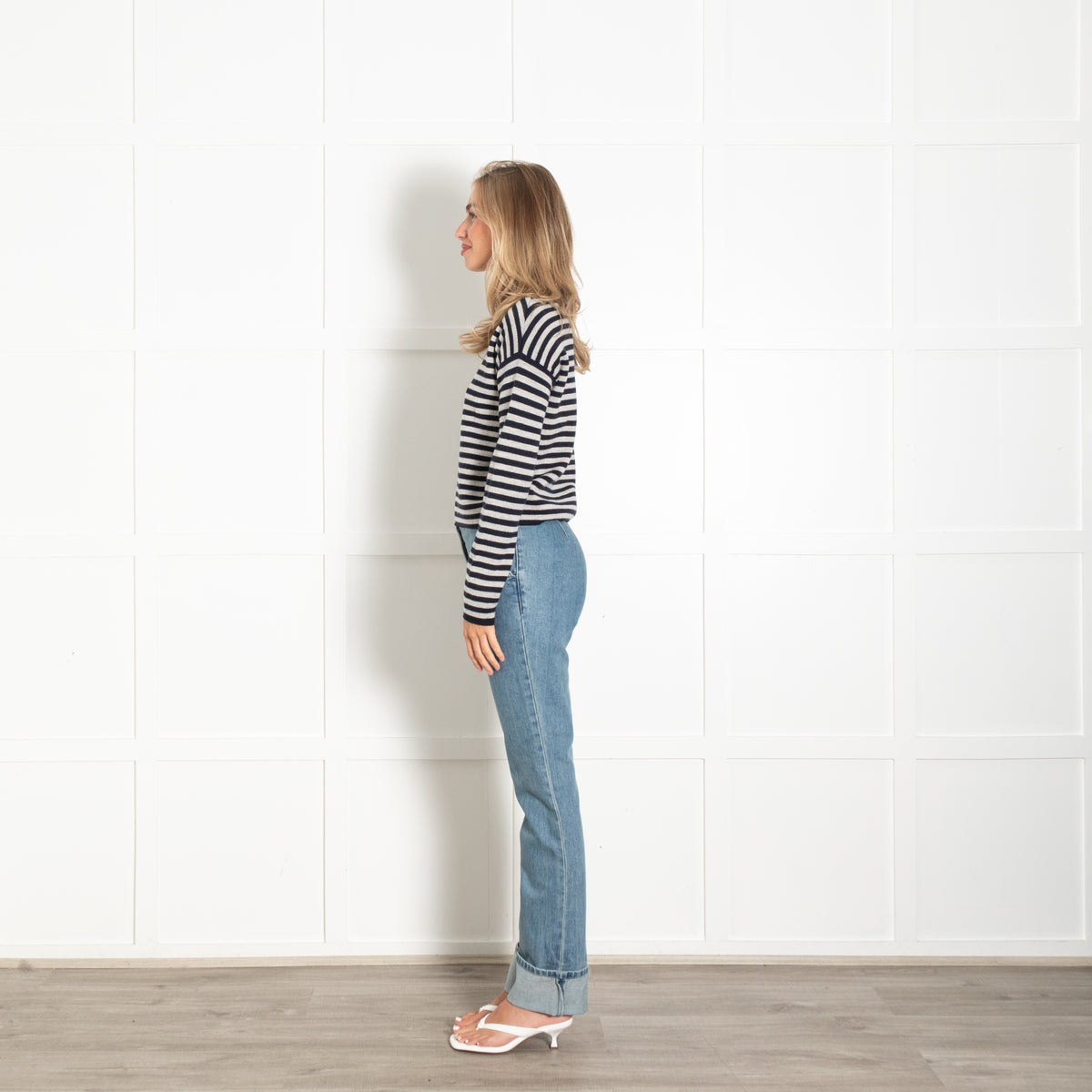 S Max Mara Navy Light Grey Stripes Knitted Top