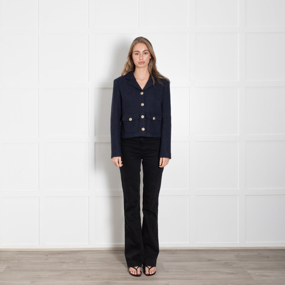 Trilogy Blue Boucle Wool Mix Cropped Jacket