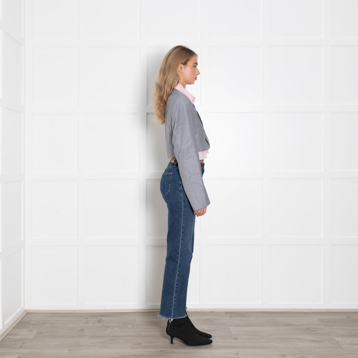 Alexander Wang Grey and Pink Layered Crop Blazer