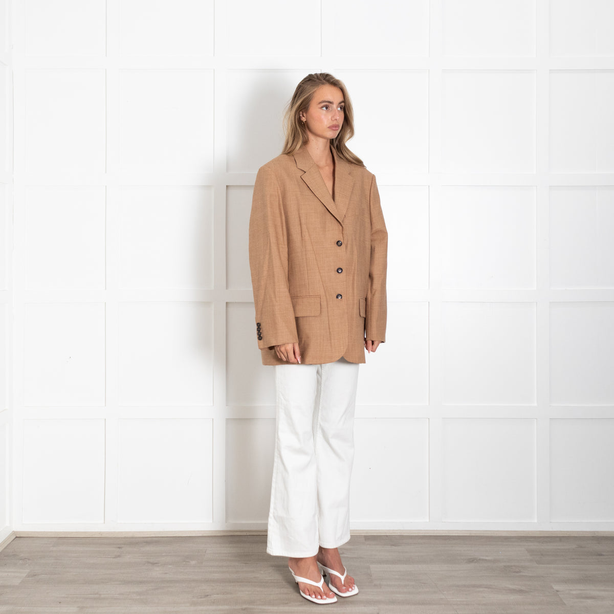 Me + Em Tan Single Breasted Blazer With Internal Sleeve Elastic