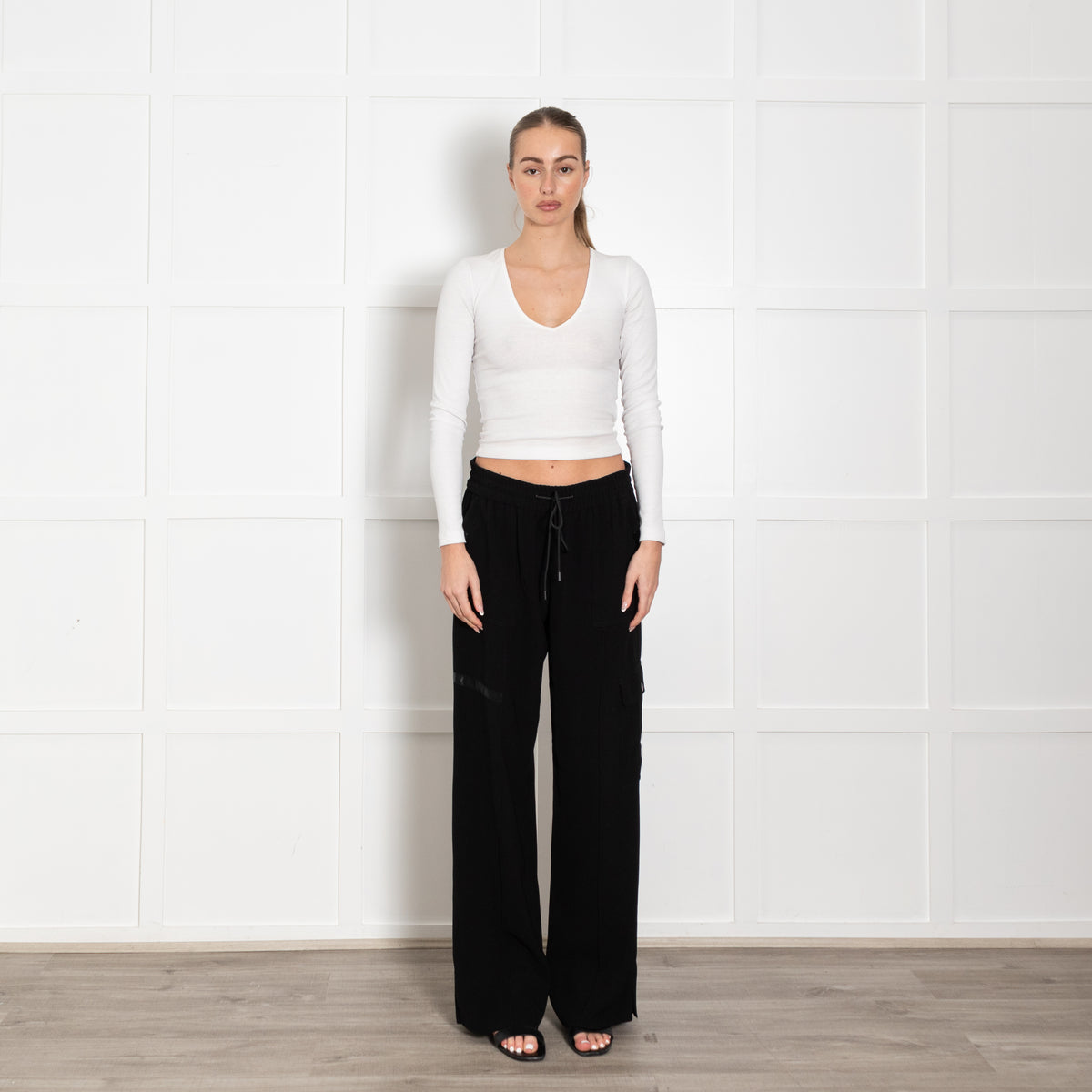 Me + Em Black Cargo Style Wide Leg Drawstring Trousers