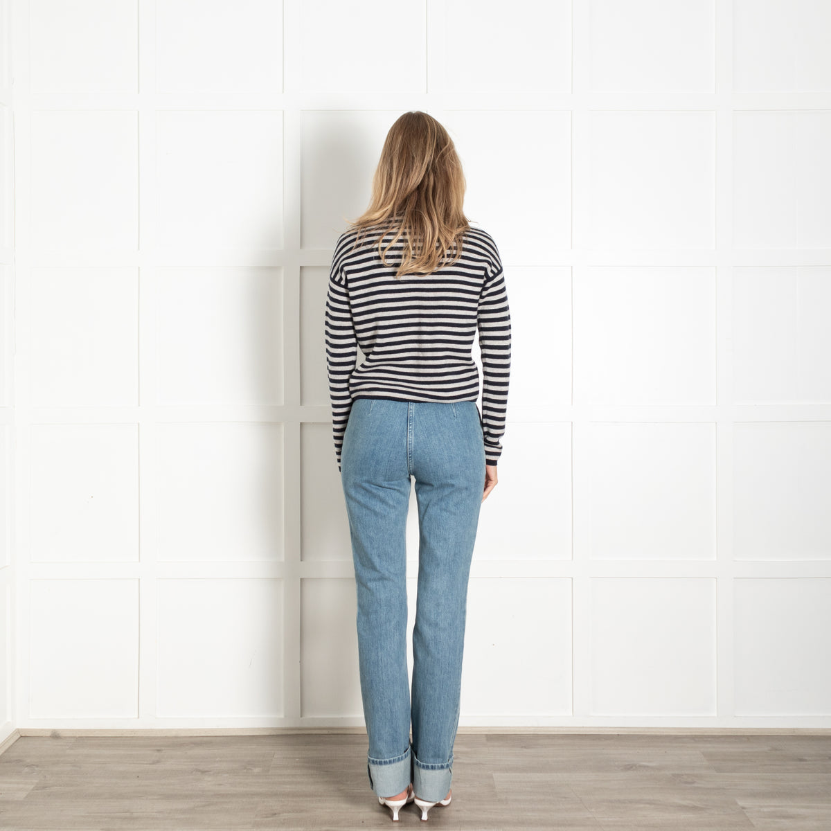 S Max Mara Navy Light Grey Stripes Knitted Top