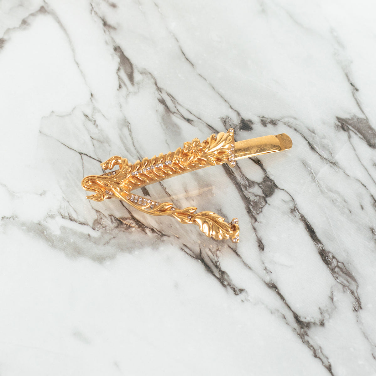 Versace Gold Toned with Diamanté Medusa V Shape Hair Clip