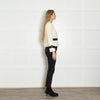 Maje Cream Black Leather Trim Zip-Up Jacket