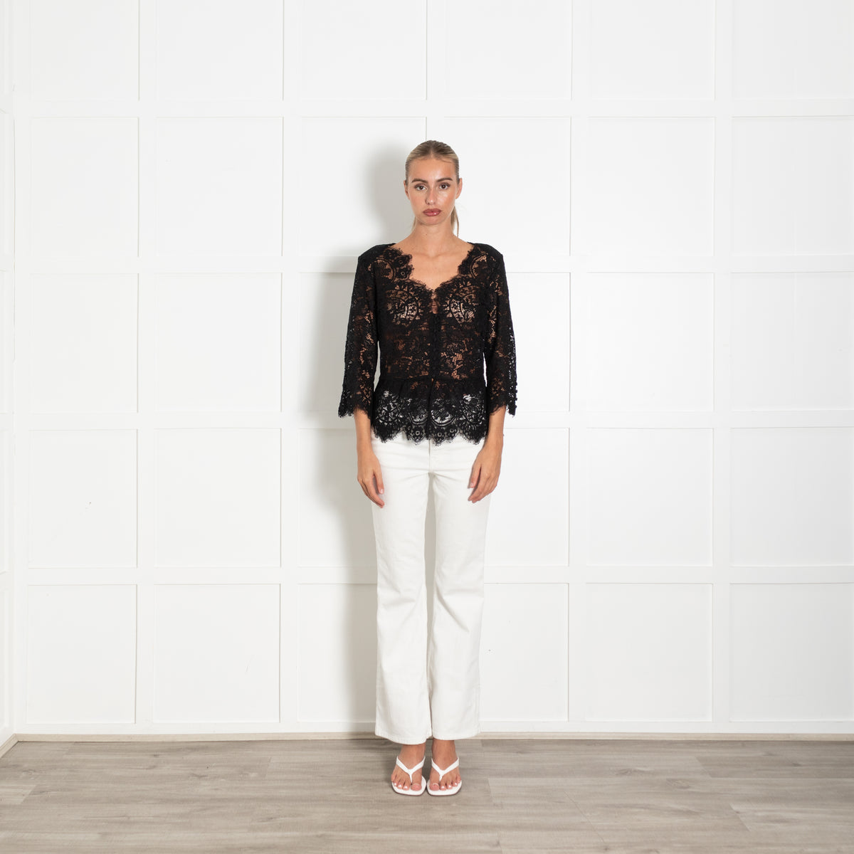 The Kooples Black Lace, Button Front, Long Sleeve Top