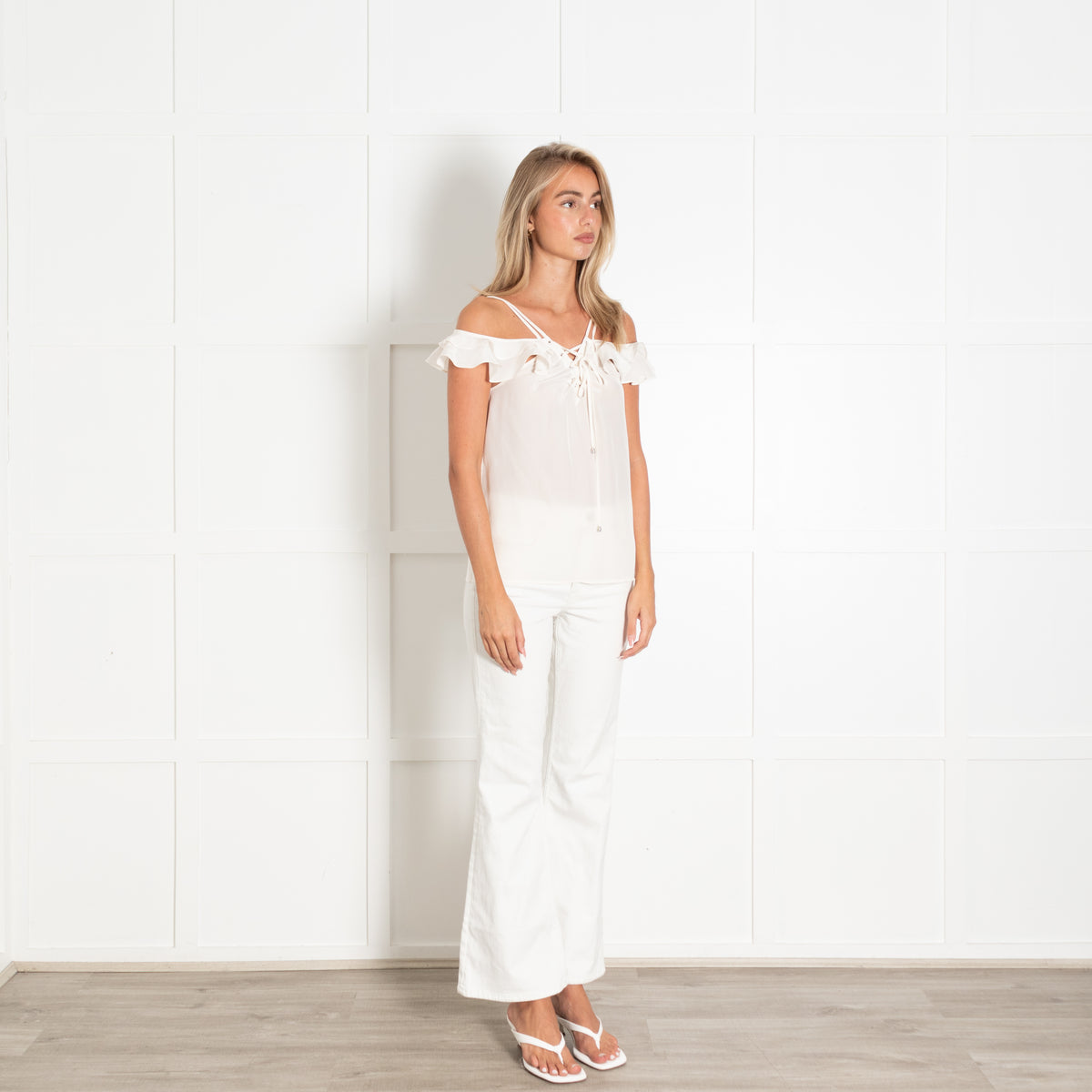 The Kooples Cream Lace Up Detail Sleeveless Silk Top