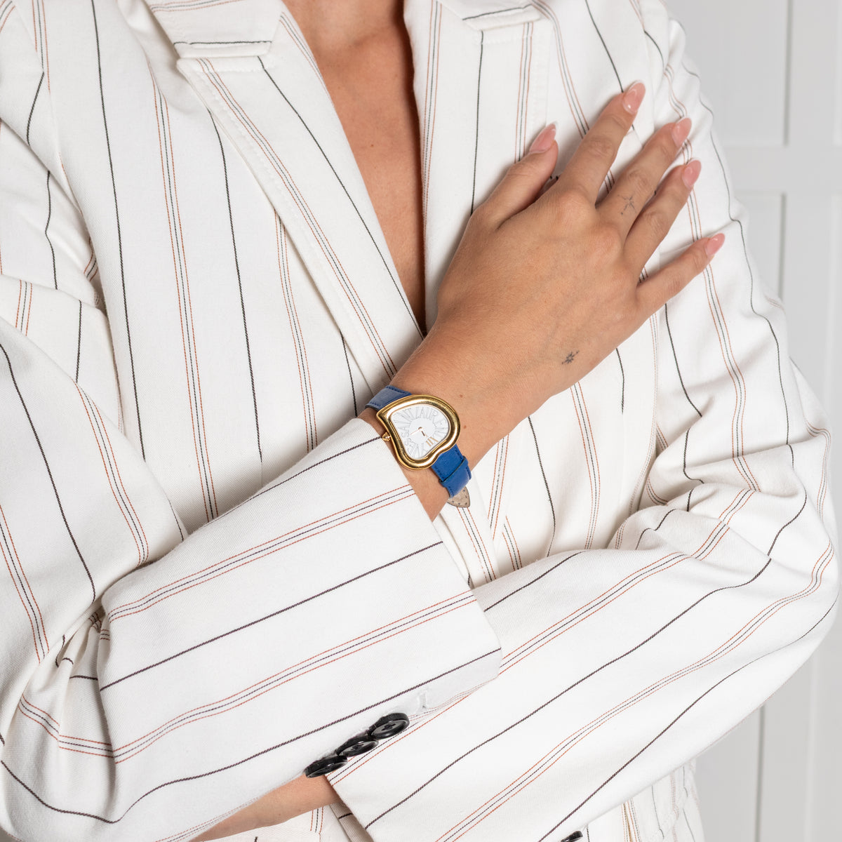 Yves Saint Laurent Blue Leather Strap Gold Hardware Heart Shape Watch